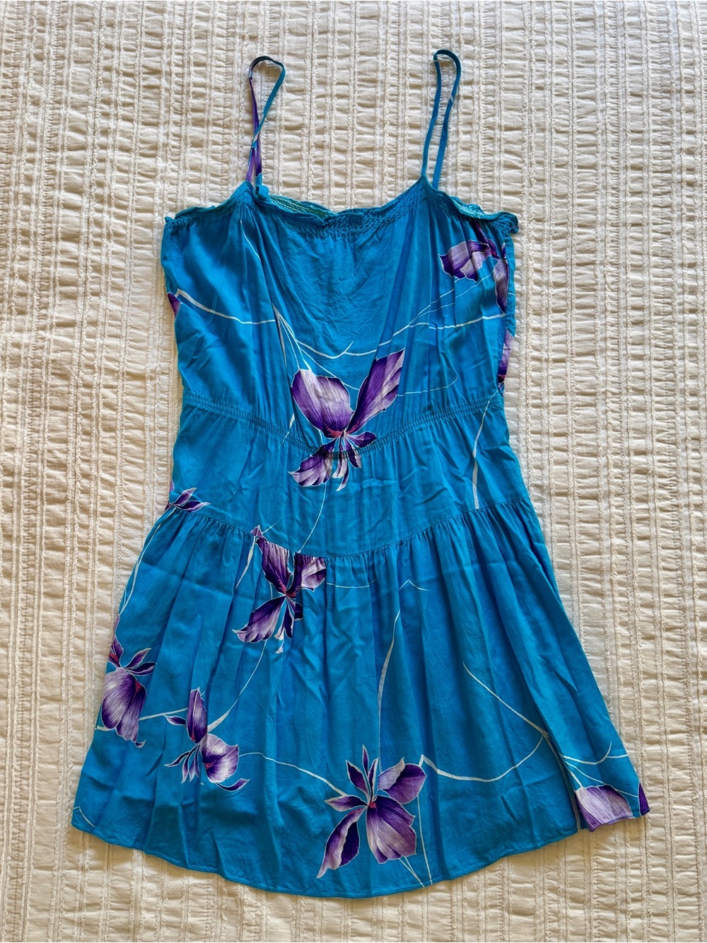 VTG 80s Island Cargo Honolulu Rayon Floral Mini Sundress - Turquoise Blue Medium